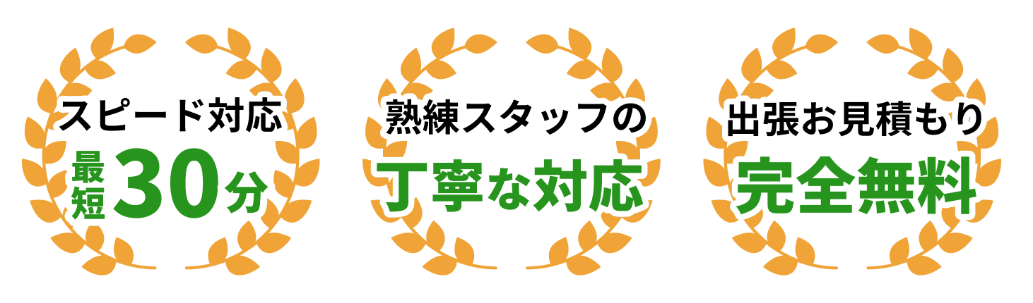 スピード対応最短対応30分 熟練スタッフの丁寧な対応 出張お見積もり完全無料